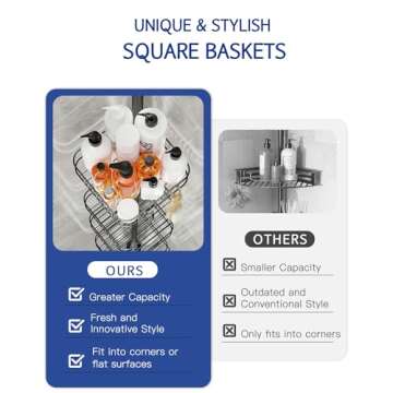 SEIRIONE Rustproof Shower Caddy Corner and Shower Organizer Corner for Bathroom,Corner Shower Caddy Tension Pole with 4 Adjustable Baskets for Shower Accessories, 61.3 to 113 Inch Height, Black