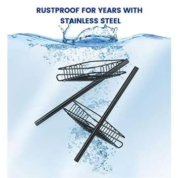 SEIRIONE Rustproof Shower Caddy Corner and Shower Organizer Corner for Bathroom,Corner Shower Caddy Tension Pole with 4 Adjustable Baskets for Shower Accessories, 61.3 to 113 Inch Height, Black