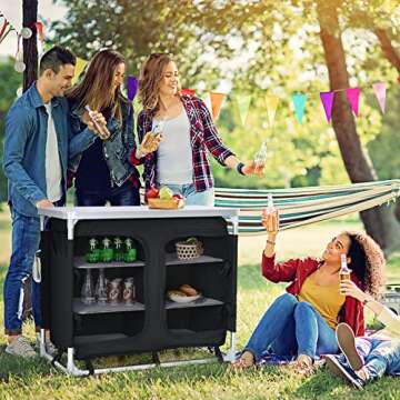 GYMAX Camping Table, Aluminum Camp Kitchen Table with 6 Zipper Storage Organizer & Carry Bag, Foldin...