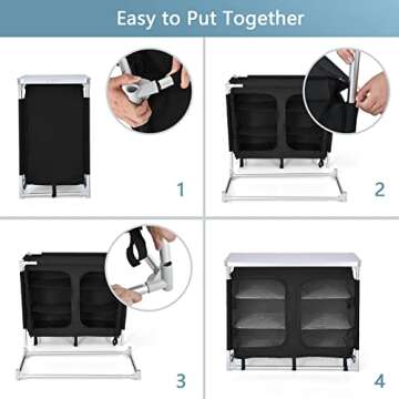 GYMAX Camping Table, Aluminum Camp Kitchen Table with 6 Zipper Storage Organizer & Carry Bag, Folding Portable Camping Kitchen Station for BBQ, Picnic and Backyard Grill (Black)