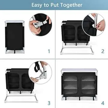 GYMAX Camping Table, Aluminum Camp Kitchen Table with 6 Zipper Storage Organizer & Carry Bag, Folding Portable Camping Kitchen Station for BBQ, Picnic and Backyard Grill (Black)