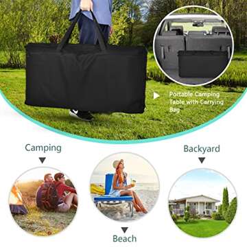 GYMAX Camping Table, Aluminum Camp Kitchen Table with 6 Zipper Storage Organizer & Carry Bag, Folding Portable Camping Kitchen Station for BBQ, Picnic and Backyard Grill (Black)