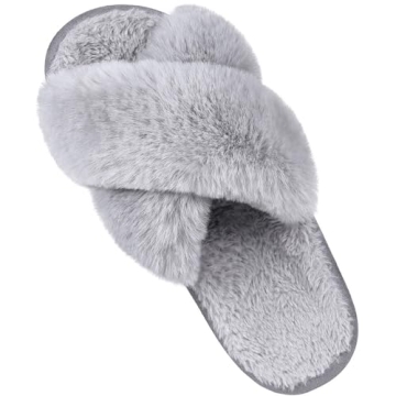 Comwarm Women's Cross Band Fuzzy Slippers - Fluffy Open Toe Indoor Outdoor