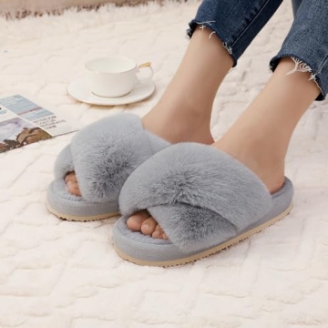 Comwarm Women's Fuzzy Cross Band Slippers - Cozy Style