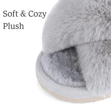 Comwarm Women's Fuzzy Cross Band Slippers - Cozy Style