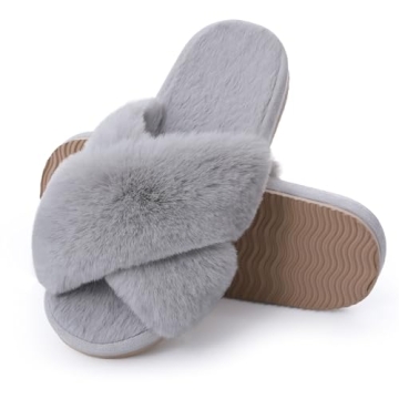 Comwarm Women's Fuzzy Cross Band Slippers - Cozy Style