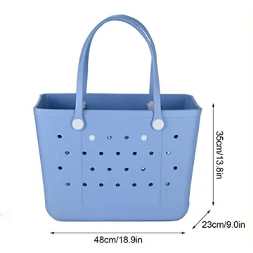 futaiphy Large Rubber Beach Bag, Waterproof Sandproof OutdoorTote Bag, Durable Open Tote Bag with Holes for Beach Sports