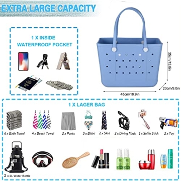 futaiphy Large Rubber Beach Bag, Waterproof Sandproof OutdoorTote Bag, Durable Open Tote Bag with Holes for Beach Sports