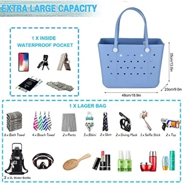 futaiphy Large Rubber Beach Bag, Waterproof Sandproof OutdoorTote Bag, Durable Open Tote Bag with Holes for Beach Sports