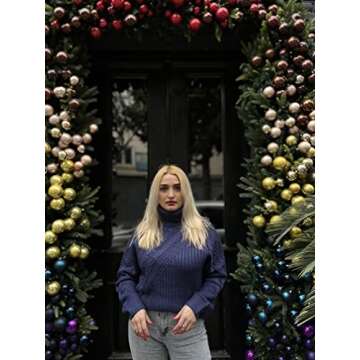 Happy Sailed Womens Cold Shoulder Sweater High Neck Long Sleeve Jumper Tops Solid Color Cable Knitted Pullover Sweater Blue Medium