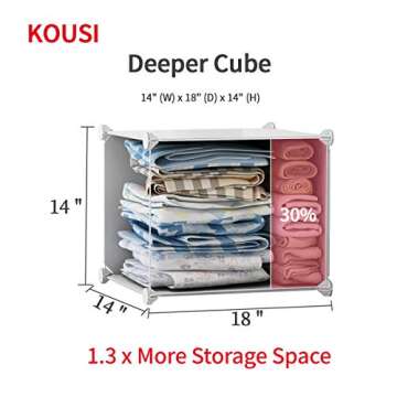 KOUSI Large Cube Storage - 14"x18" Depth Cube (8 Cube) Cube Organizer Cube Storage Shelves Cubby Organizing Closet Storage Organizer Cabinet Shelving Bookshelf Toy Organizer, White