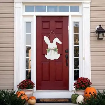 YoleShy Easter Door Wreath, Easter Sign Easter Wall Decor - Easter Bunny Door Hanger Easter Door Decorations with Bow for Rustic Spring Easter Front Door Wall Home Decorations, 16.1 x 11.81 Inch