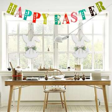 YoleShy Easter Door Wreath, Easter Sign Easter Wall Decor - Easter Bunny Door Hanger Easter Door Decorations with Bow for Rustic Spring Easter Front Door Wall Home Decorations, 16.1 x 11.81 Inch