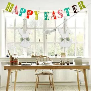 YoleShy Easter Door Wreath, Easter Sign Easter Wall Decor - Easter Bunny Door Hanger Easter Door Decorations with Bow for Rustic Spring Easter Front Door Wall Home Decorations, 16.1 x 11.81 Inch