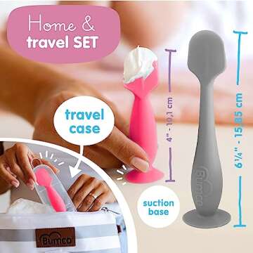 Bumco Baby Bum Brush + Mini Diaper Cream Spatula with Case - BPA-Free Butt Spatula Baby, Soft Diaper Spatula, Baby Diaper Cream Applicator, Mom-Invented Diaper Bag Essentials, Butt Spatula