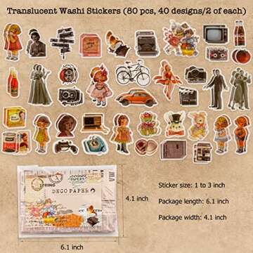 Knaid Vintage Scrapbook Supplies Pack (200 Pieces) for Junk Journal Bullet Journals Planners Aesthetic Paper Stickers Craft Kits Cottagecore Collage Album (Retro)