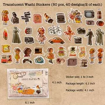 Knaid Vintage Scrapbook Supplies Pack (200 Pieces) for Junk Journal Bullet Journals Planners Aesthetic Paper Stickers Craft Kits Cottagecore Collage Album (Retro)