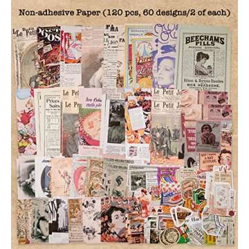 Knaid Vintage Scrapbook Supplies Pack (200 Pieces) for Junk Journal Bullet Journals Planners Aesthetic Paper Stickers Craft Kits Cottagecore Collage Album (Retro)
