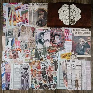 Knaid Vintage Scrapbook Supplies Pack (200 Pieces) for Junk Journal Bullet Journals Planners Aesthetic Paper Stickers Craft Kits Cottagecore Collage Album (Retro)