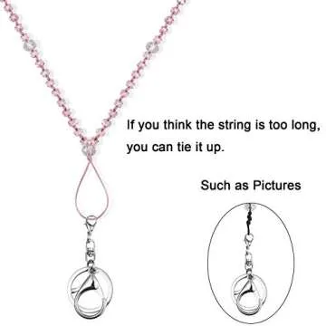 AMUU 1 Pack Necklace Women Lanyard For ID Badge Holder Keys Cell Phone,Strong Neck Lanyards Fashion Beautiful Bead Chain Necklaces Pink