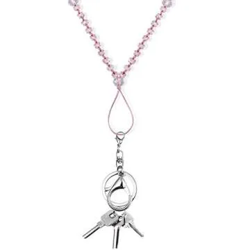 AMUU 1 Pack Necklace Women Lanyard For ID Badge Holder Keys Cell Phone,Strong Neck Lanyards Fashion Beautiful Bead Chain Necklaces Pink