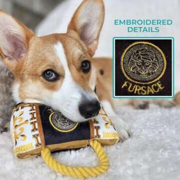 Haute Diggity Dog Fursace Handbag, Plush Designer Dog Toys with Interactive Squeaker, Stimulating Pet Enrichment, Machine-Washable & Safe Materials for All Breeds, One Size