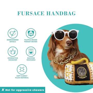 Haute Diggity Dog Fursace Handbag, Plush Designer Dog Toys with Interactive Squeaker, Stimulating Pet Enrichment, Machine-Washable & Safe Materials for All Breeds, One Size