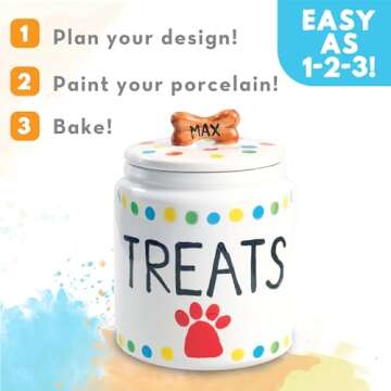 MindWare Paint Your Own Porcelain: Dog Treat Jar Craft Kit - Includes Porcelain Dog Treat jar, 12 Bright Colors of Porcelain Paint, 2 paintbrushes and Painting Guide