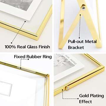 Qiannhee Gold Floating Frame (Vertical,2 Set),8x10 Picture Frame for Tabletop Display,Hold 8x10in 6x...
