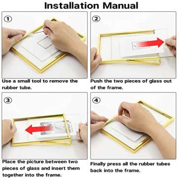 Qiannhee Gold Floating Frame (Vertical,2 Set),8x10 Picture Frame for Tabletop Display,Hold 8x10in 6x8in 5x7in Photo, Real Glass & Metal Stand, Gold Floating Picture Frame For Gift,Wedding,Home Décor