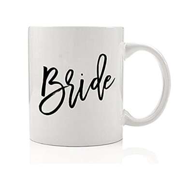 Digibuddha Calligraphy Bride Mug, 11 oz Coffee Mug, Black & White Bride Coffee Mug, Wedding Coffee C...