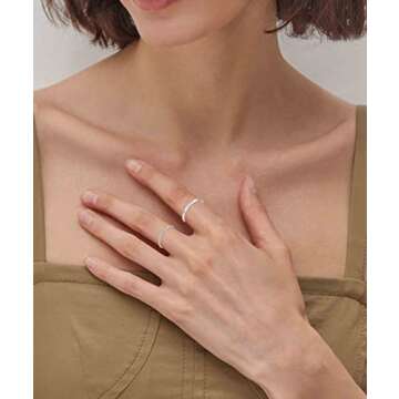 RLMOON 8PCS Silver Stacking Ring Set for Women Teen Danity Thumb Stackable Rings Heart CZ Promise Eternity Rings Plain Band Size 9