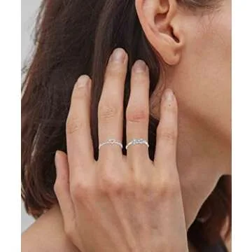 RLMOON 8PCS Silver Stacking Ring Set for Women Teen Danity Thumb Stackable Rings Heart CZ Promise Eternity Rings Plain Band Size 9