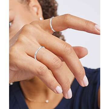 RLMOON 8PCS Silver Stacking Ring Set for Women Teen Danity Thumb Stackable Rings Heart CZ Promise Eternity Rings Plain Band Size 9