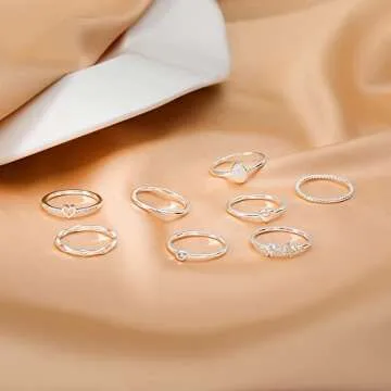 RLMOON 8PCS Silver Stacking Ring Set for Women Teen Danity Thumb Stackable Rings Heart CZ Promise Eternity Rings Plain Band Size 9