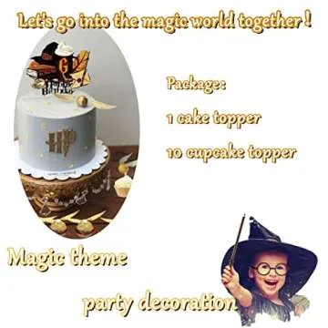 Wizard Party Chocolate Decoration Delicate Patterns Birthday Cake Topper with Glue Point Dots Cupcake Topper Decor Magical Party Favors for Wizard Theme Party Supplies 11 Pcs