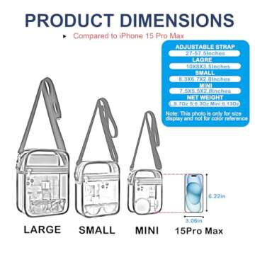 USPECLARE Clear Purse Stadium Approved Clear CrossBody Bag for Men and Women Transparent Messenger Shoulder Bag