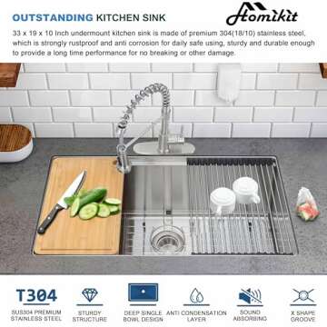 Homikit Undermount Kitchen Sink, 33 x 19 Inch Large 16 Gauge Stainless Steel Farmhouse Kitchen Sinks, 10" Deep Workstation Single Bowl Sink with R10 Corner, Bottom Rinse Grid & 200Pcs Strainer Bags