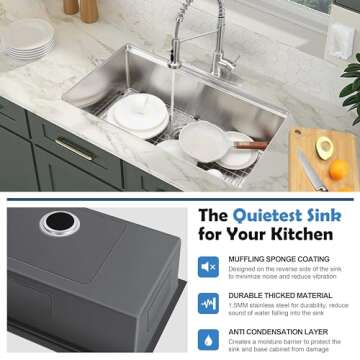 Homikit Undermount Kitchen Sink, 33 x 19 Inch Large 16 Gauge Stainless Steel Farmhouse Kitchen Sinks, 10" Deep Workstation Single Bowl Sink with R10 Corner, Bottom Rinse Grid & 200Pcs Strainer Bags