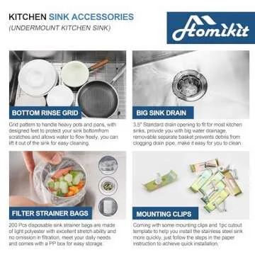 Homikit Undermount Kitchen Sink, 33 x 19 Inch Large 16 Gauge Stainless Steel Farmhouse Kitchen Sinks, 10" Deep Workstation Single Bowl Sink with R10 Corner, Bottom Rinse Grid & 200Pcs Strainer Bags