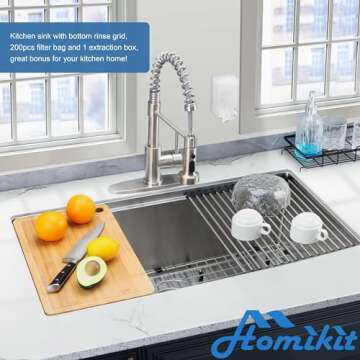 Homikit Undermount Kitchen Sink, 33 x 19 Inch Large 16 Gauge Stainless Steel Farmhouse Kitchen Sinks, 10" Deep Workstation Single Bowl Sink with R10 Corner, Bottom Rinse Grid & 200Pcs Strainer Bags