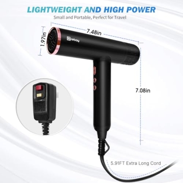 Nicebay 110000RPM Ionic Hair Dryer Fast Drying Lightweight Quiet