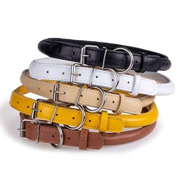 CollarDirect Rolled Leather Dog Collar, Soft Padded Round Puppy Collar, Handmade Genuine Leather Collar Dog Small Large Cat Collars 13 Colors (6 Inch, Beige Textured)