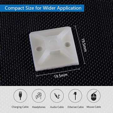 10Gtek Self Adhesive Cable Tie Mounts - 3M Strongly Adhesive-Backed Zip Tie Base Holders for Home, O...