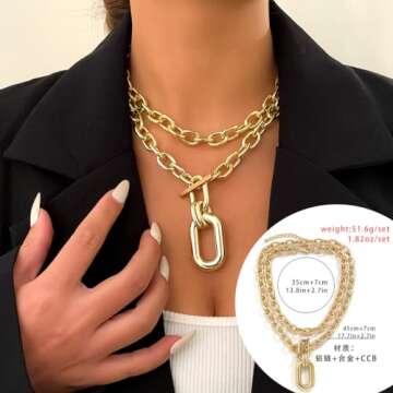 Hanfluenve Chunky Gold Statement Necklace for Women