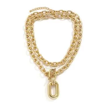 Hanfluenve Chunky Gold Statement Necklace for Women