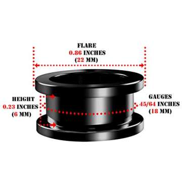 BIG GAUGES Pair of Black Anodized 11/16 Inch 18 mm screw-fit Flesh Tunnels Ear Plugs Piercing Jewelr...