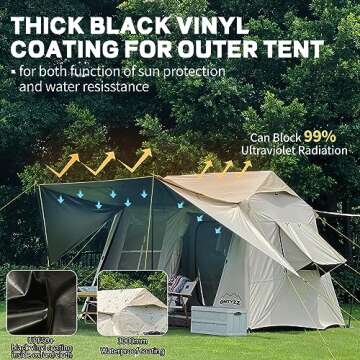 ONTYZZ 3-5 Person Waterproof Camping Tent Large Cabin Tent Big Family Tent with Projector Black Oxford for Hiking Traveling Camping