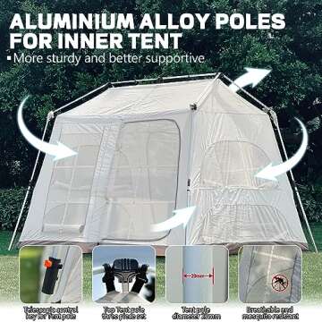 ONTYZZ 3-5 Person Waterproof Camping Tent Large Cabin Tent Big Family Tent with Projector Black Oxford for Hiking Traveling Camping