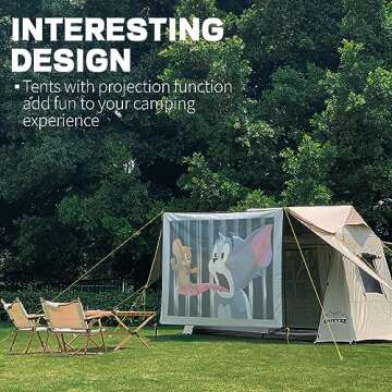 ONTYZZ 3-5 Person Waterproof Camping Tent Large Cabin Tent Big Family Tent with Projector Black Oxford for Hiking Traveling Camping